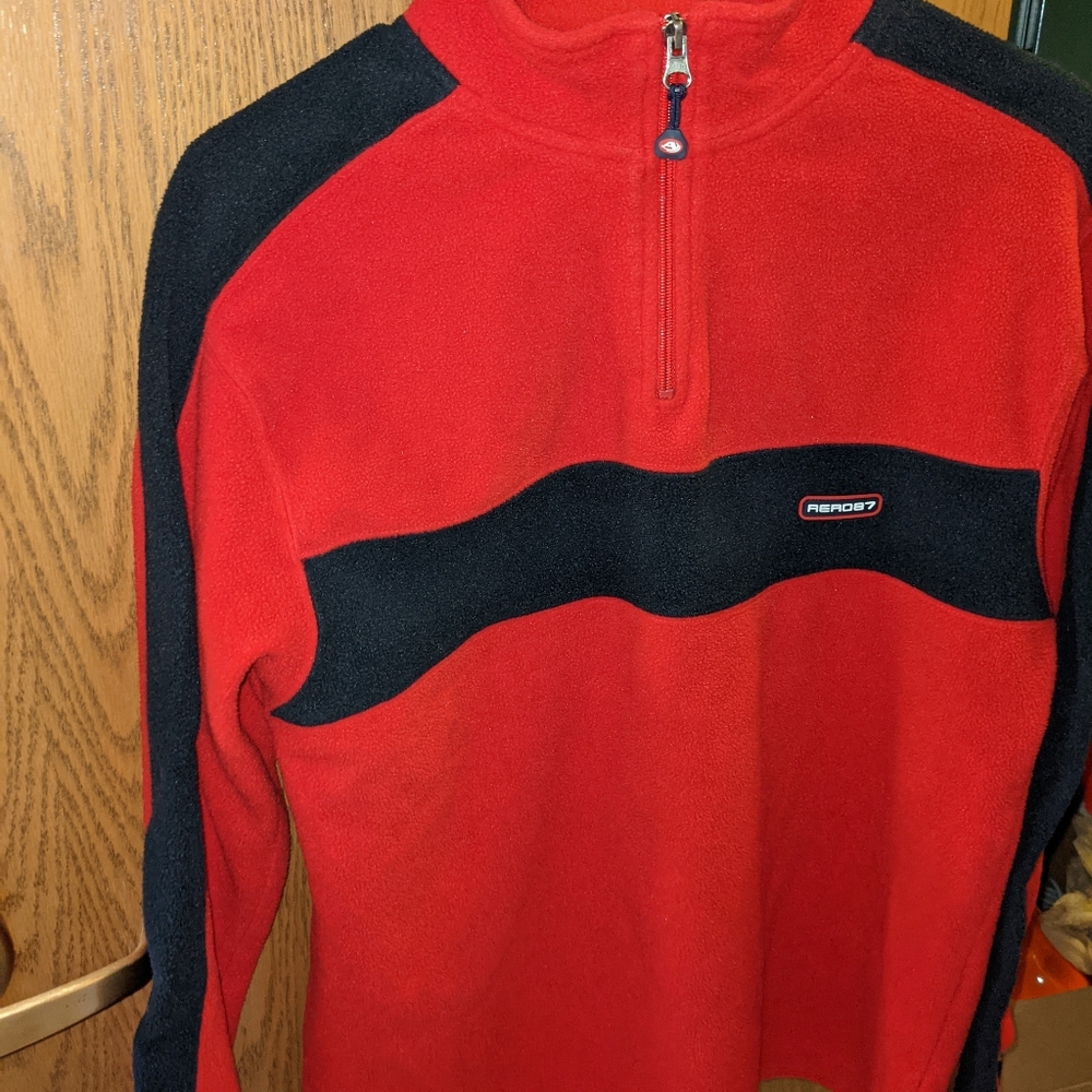 Aeropostale fleece 1/4 Zip sweatshirt red blue Y2K